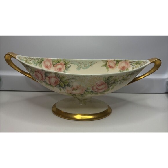 VTG BELLEEK Lenox Large Compote Center Piece Hand Painted ROSE 12in. GOLD TRIM - Picture 1 of 11